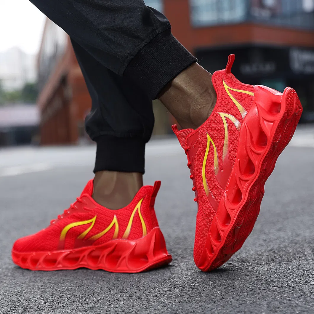 Mens Flame Printed Sneakers Shoes Flying Weave Sports Shoes Running Shoes Outdoor Men Athletic Shoes