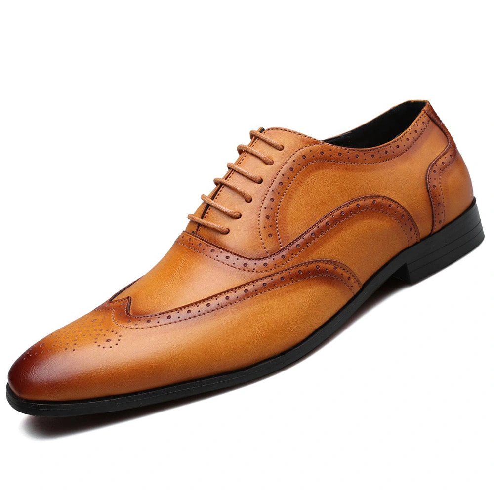 Mens Leather Shoes Classic Modern Formal Oxford Wingtip Lace up Dress Shoes Flexible and Comfort Shoes Esg13989