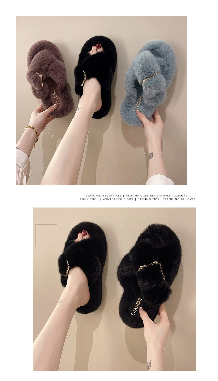 Winter Fashion Soft Warm Comfort Flat Fur Slipper Brand Designer Slip on Loafers Mules Flip Flops Casual Indoor