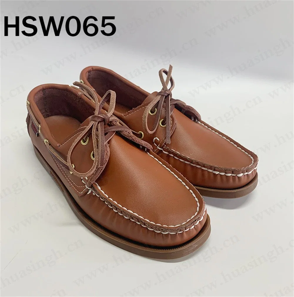 Zh, Well-Made Real Leather Daily Casual Peas with Shoelaces Durable Rubber Outsole Men Boat Shoes Hsw065