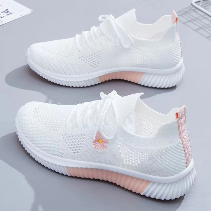 Women&prime;s Fashionable Fly Knit Lace-up Sneakers Breathable Casual Walking Shoes for Running