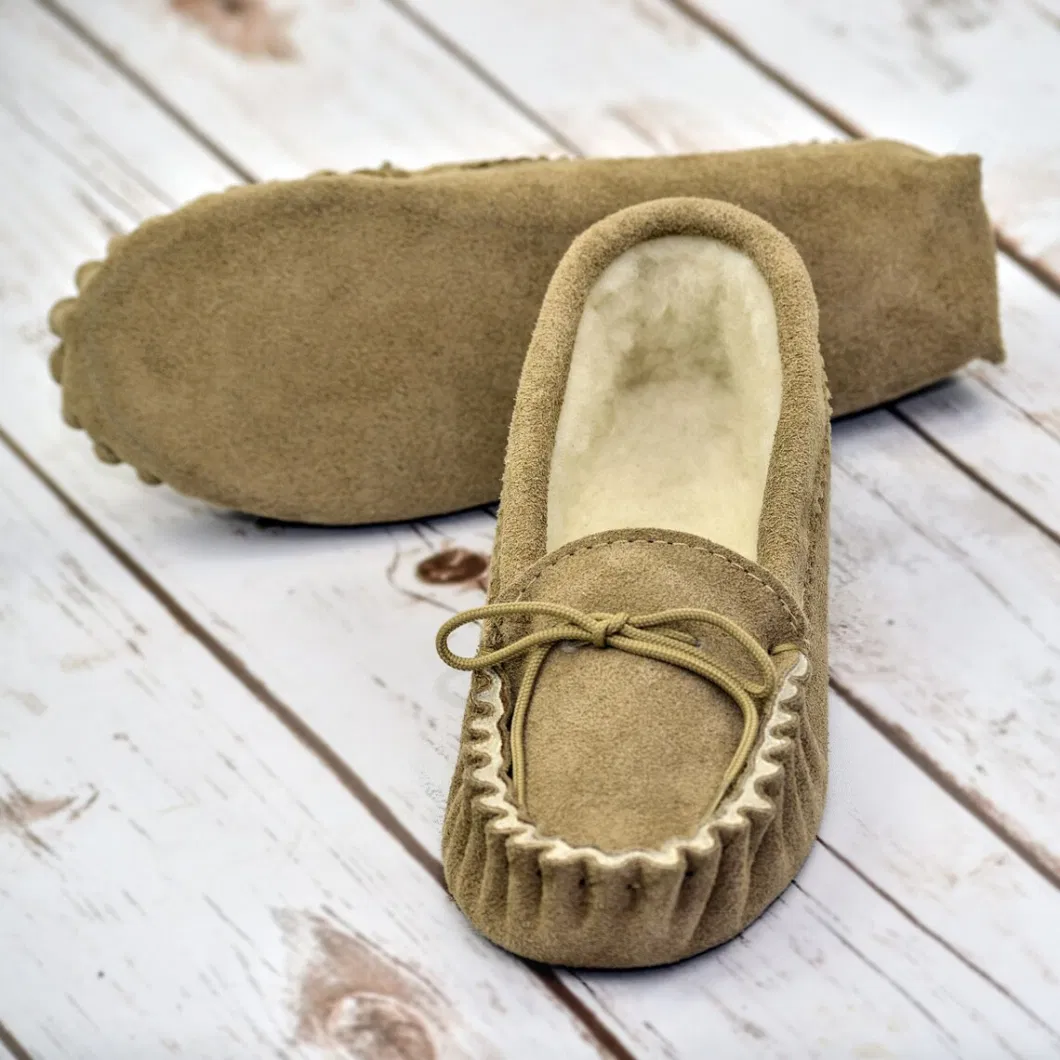 Hot Soft Warm Sheepskin Family Home Indoor Outdoor British Suede and Lambswool Handmade Moccasin Slippers High Qualites Fur Slippers