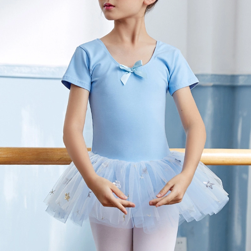 Children Training Ballet Pompadour Girls Kids Dance Bodysuit Skirt Dress Gym Wear