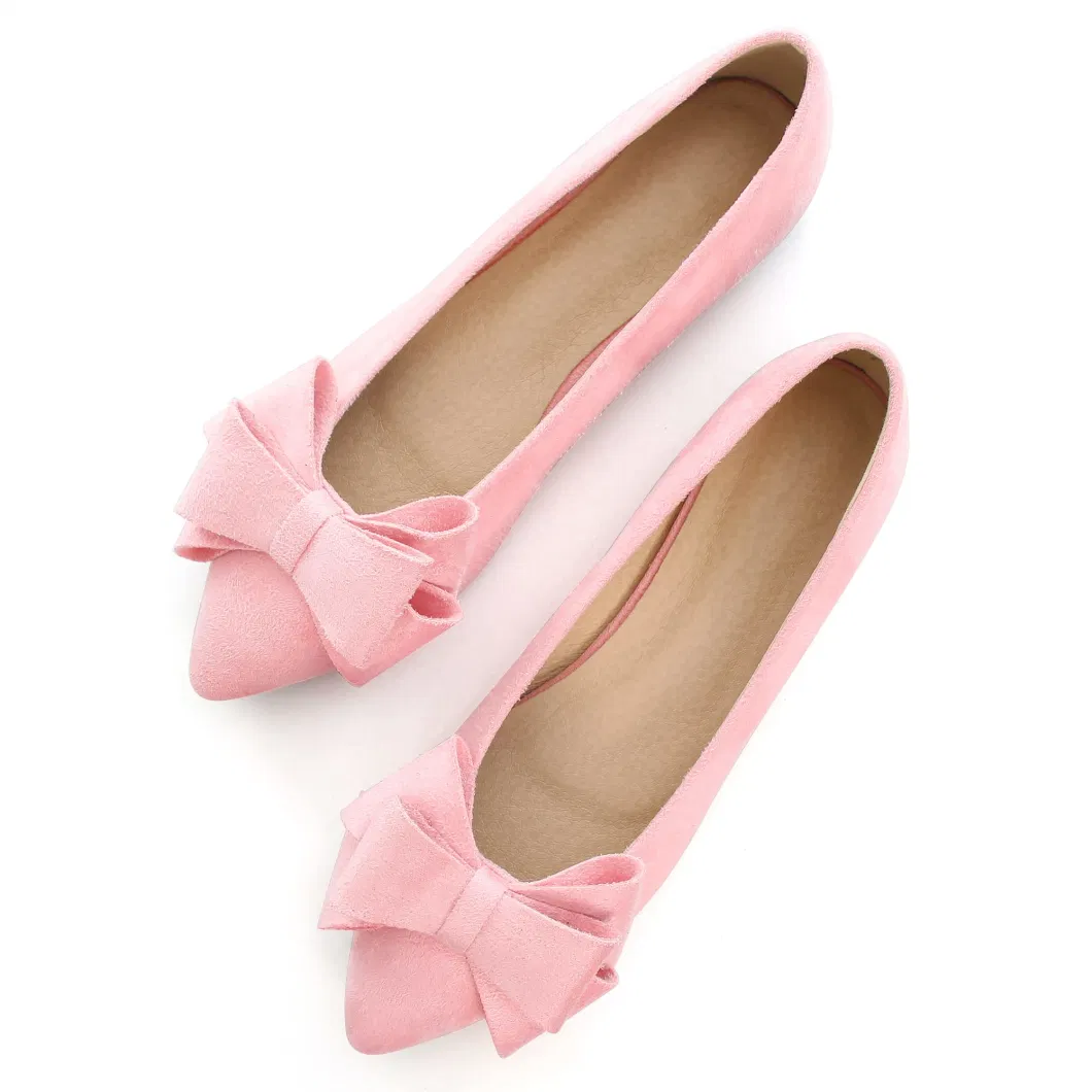 Bowknot Ballet Flats Womens Pointy Toe Flat Shoes Suede Dress Shoes