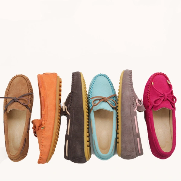 2024 Soft Cow Suede Flat Loafers Shoes Casual Walking Moccasins Shoes for Women