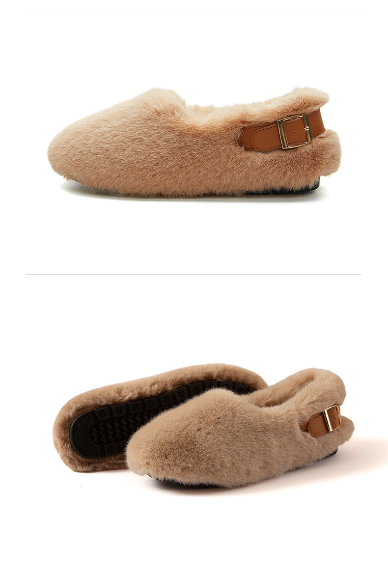 Winter Wool Cotton Clog Moccasin Shoes Plus Velvet Warm Women Shoes