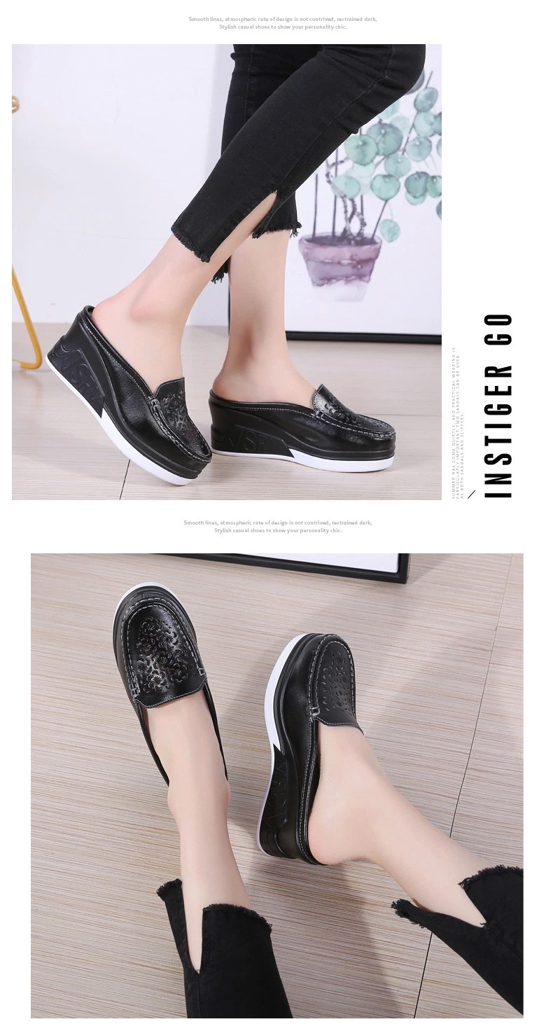 Wholesale Fashion Designer Shoes Slip on Semi-Slippers Loafers Top Rank Leather Shoes for Women Wedges Platform Casual Shoes Ladies Shoes Footwear