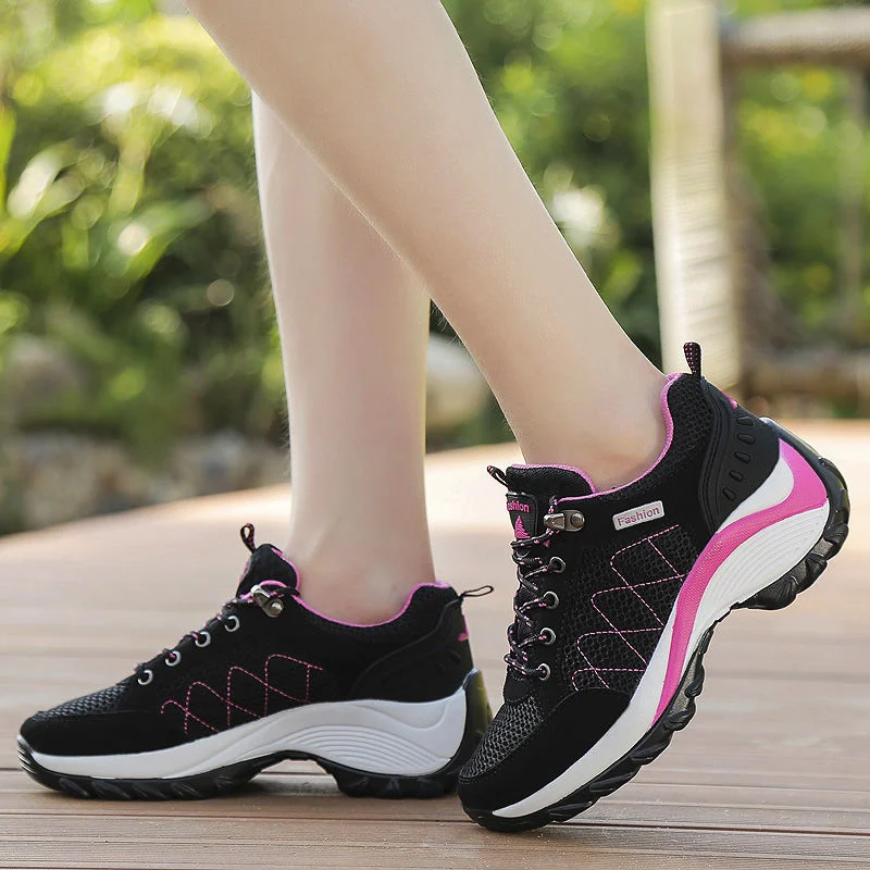 Fashion Ladies Breathable Outdoor Sports Shoes Chunky Soft Sole Anti-Slip Shcok-Absorbing Travel Hiking Shoes Walking Shoes for Women