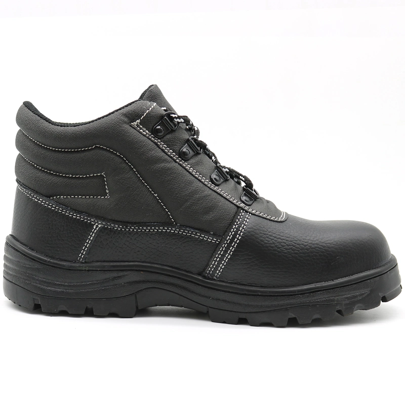 Oil Acid Resistant Anti Slip Rubber Sole Black Genuine Cow Leather Steel Toe Steel MID Plate Men Industrial Safety Shoes