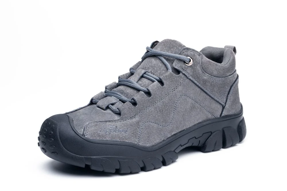 Grey Color Work Shoes for Ladies with Genuine Leather and Rubber Outsole