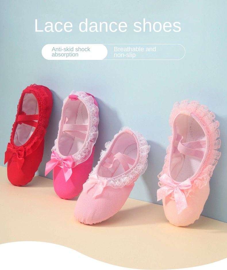 Children&prime;s Dance Shoes Soft Soles Girls Lace Ballet Practice Cat Claw Shoes