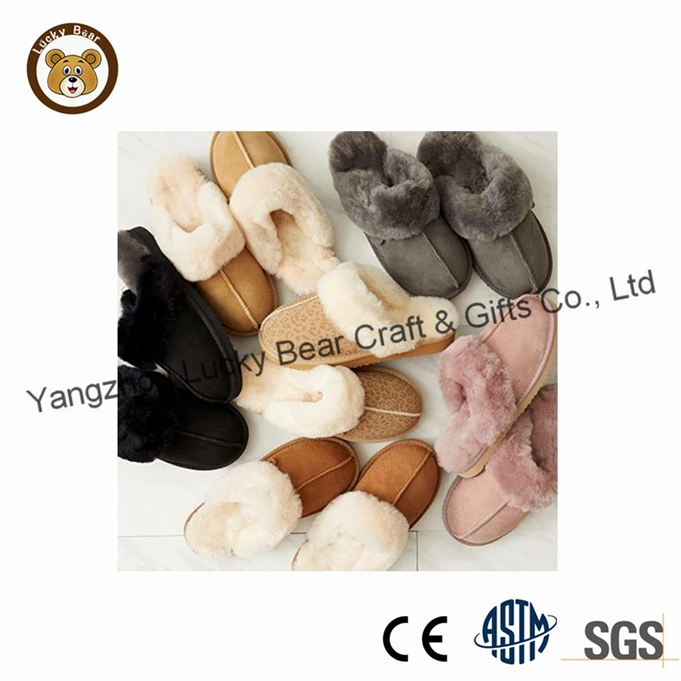 Custom Winter Warm Indoor Outdoor Genuine Cow Suede Leather Men Slippers Women Shoes