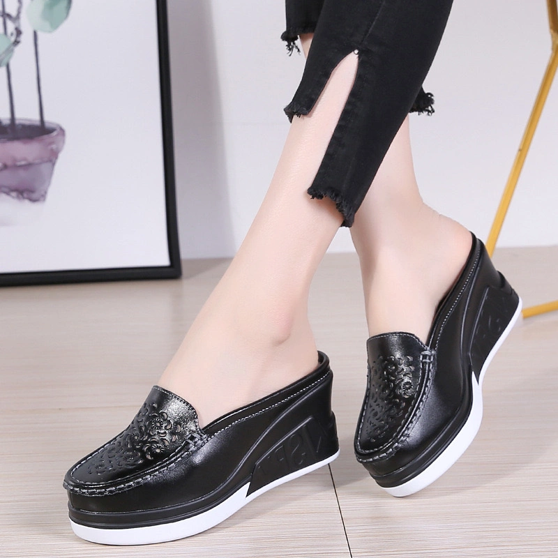 Wholesale Fashion Designer Shoes Slip on Semi-Slippers Loafers Top Rank Leather Shoes for Women Wedges Platform Casual Shoes Ladies Shoes Footwear