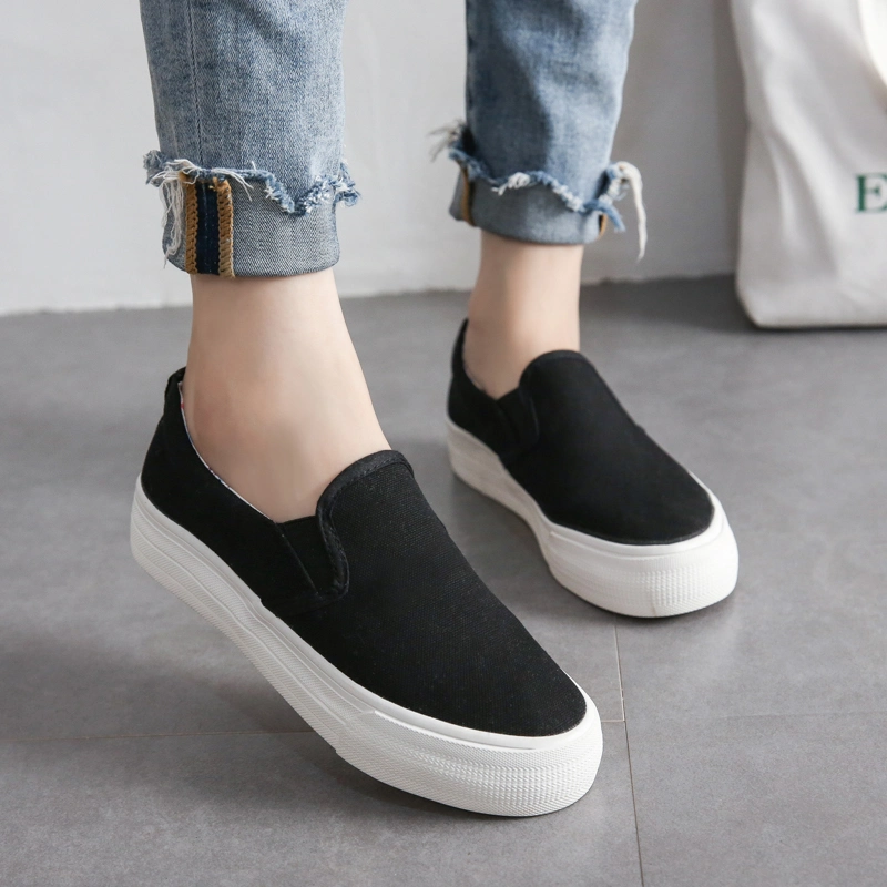 Stylish Canvas Thick Sole Women Walking Style Leisure Wear Anti-Slippery Comfortable Ladys Sneakers Female Girls Shoes