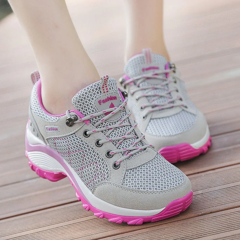 Fashion Ladies Breathable Outdoor Sports Shoes Chunky Soft Sole Anti-Slip Shcok-Absorbing Travel Hiking Shoes Walking Shoes for Women