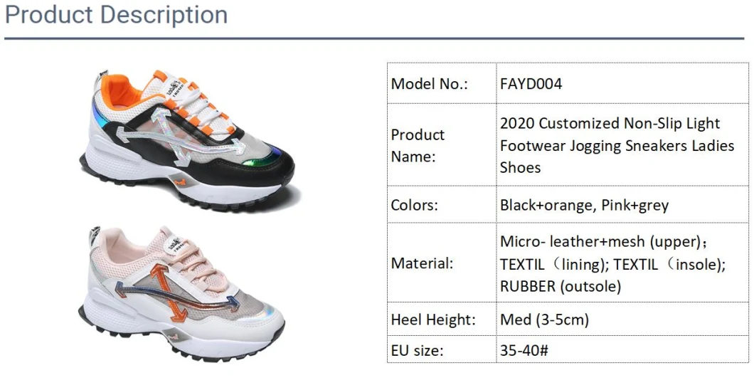 2020 Customized Non-Slip Light Footwear Jogging Sneakers Ladies Shoes