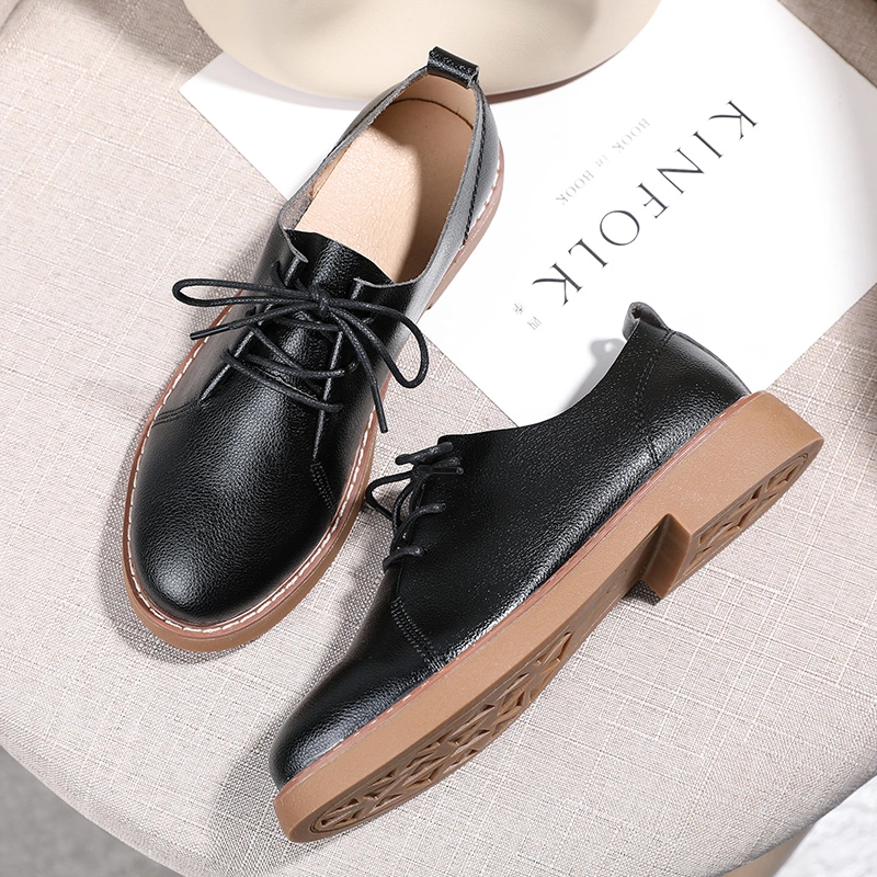 British Lace up PU Leather Shoes for Women Platform Shoes Ladies Loafer