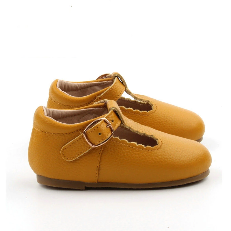 Shoes Hard Sole T-Bars, Genuine Leather Moccasins with T-Strap for Toddlers Lightweight Fashion Shoes Formal Shoes Esg14031