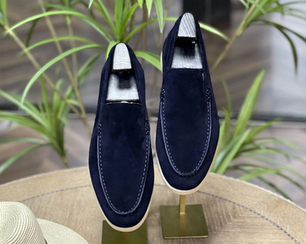 New Trendy Men Leather British Loafers Summer Breathable Square Head Business Casual Leather Shoes Suede Nubuck Men&prime;s Shoes