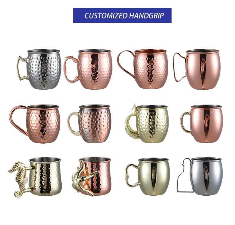 Bar Gift Set Beer Cocktail Stainless Steel Mug Gin Vodka Whisky Drinking Cups Copper Hammered Moscow Mule Mug