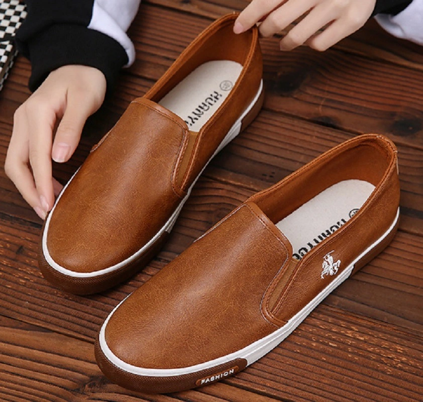 Mens Casual Leather Shoes Breathable PU Leather Slip on Men Fashion Flats Loafer Esg13692