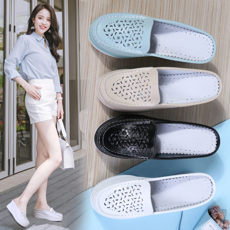 Wholesale Fashion Designer Shoes Slip on Semi-Slippers Loafers Top Rank Leather Shoes for Women Wedges Platform Casual Shoes Ladies Shoes Footwear