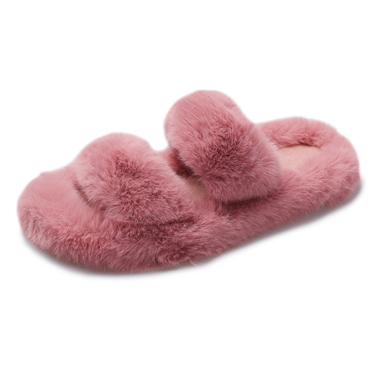 Women Soft Faux Fur Slider Slippers Open Toe Mule Fluffy Slide Women Slippers