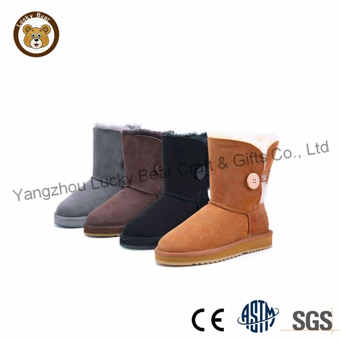 Women&prime;s Classic Winter Warm Indoor Outdoor Short Real Cow Leather Faux Sheepskin Fur Snow Boots