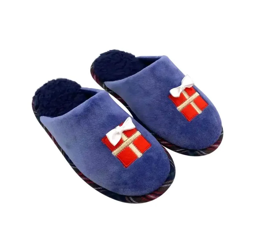 Latest Design Customized Christmas Fur Plush Soft Warm Anti Slip Bedroom Mule Indoor Slippers