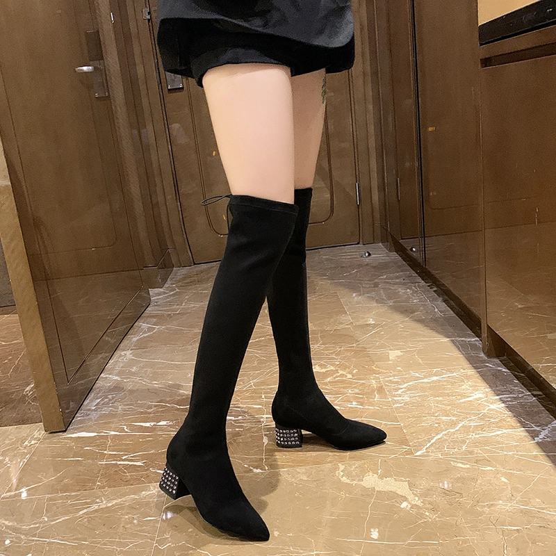 Wide Leg Fit Shoes Women High Chunky Heel Knee High Platform Boots