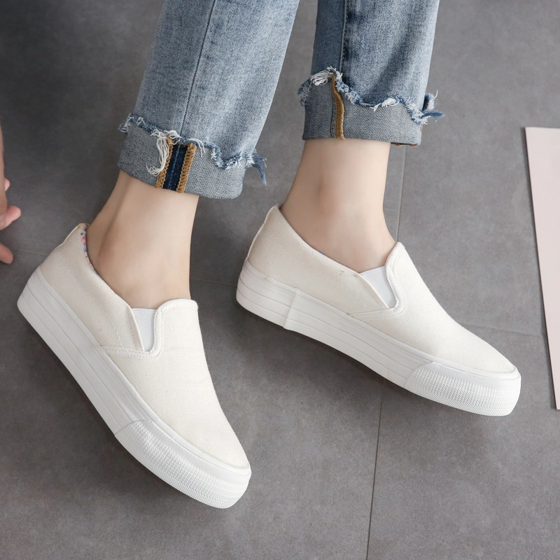 Stylish Canvas Thick Sole Women Walking Style Leisure Wear Anti-Slippery Comfortable Ladys Sneakers Female Girls Shoes