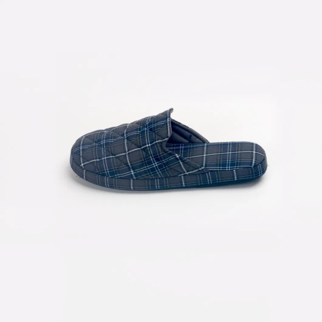 Italian Style Checks Tartan Indoor Mule Flat Scuff Foxing Male Slippers 3A336-3