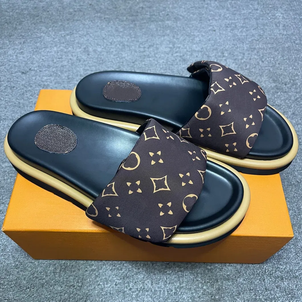Designer Sliders Slippers Women Men Pool Pillow Flat Comfort Mules Slides Fashion Classic Prints Embossed Summer Sandals Black Grey Beach Fashion Shoes