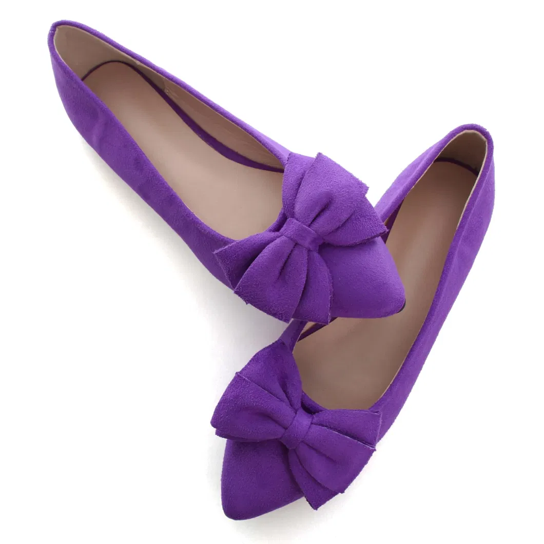 Bowknot Ballet Flats Womens Pointy Toe Flat Shoes Suede Dress Shoes