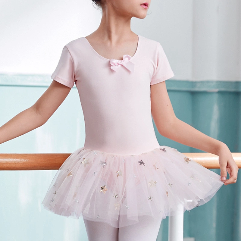 Children Training Ballet Pompadour Girls Kids Dance Bodysuit Skirt Dress Gym Wear