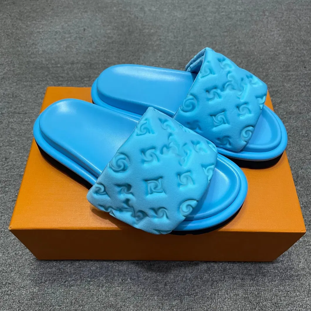 Designer Sliders Slippers Women Men Pool Pillow Flat Comfort Mules Slides Fashion Classic Prints Embossed Summer Sandals Black Grey Beach Fashion Shoes