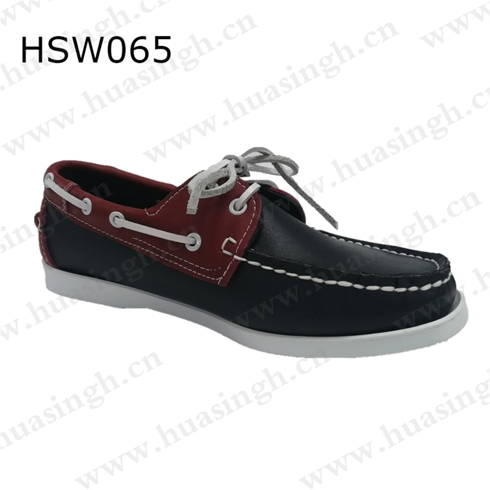 Zh, Well-Made Real Leather Daily Casual Peas with Shoelaces Durable Rubber Outsole Men Boat Shoes Hsw065