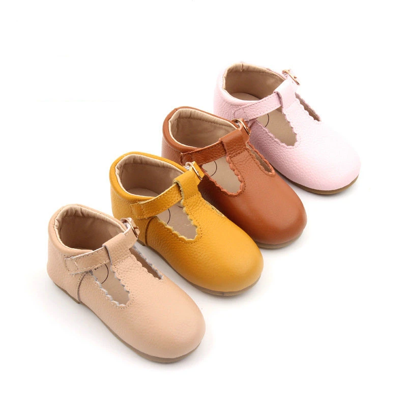 Shoes Hard Sole T-Bars, Genuine Leather Moccasins with T-Strap for Toddlers Lightweight Fashion Shoes Formal Shoes Esg14031