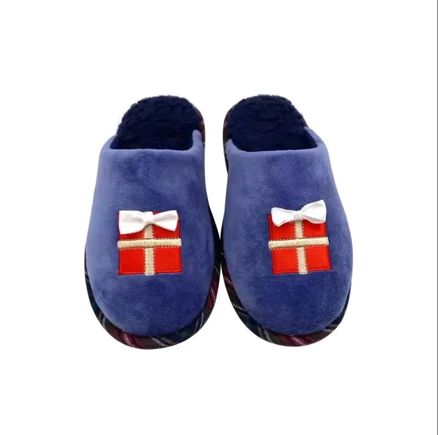 Latest Design Customized Christmas Fur Plush Soft Warm Anti Slip Bedroom Mule Indoor Slippers