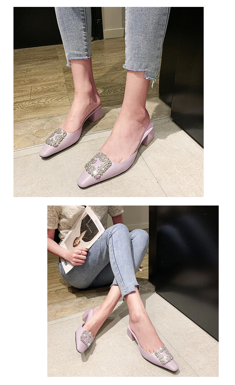 Zonxan Fashion Half Circle Women Sandals Shoes PU Strange High Heels Mules Slippers Sandals for Women and Ladies Closed Toe