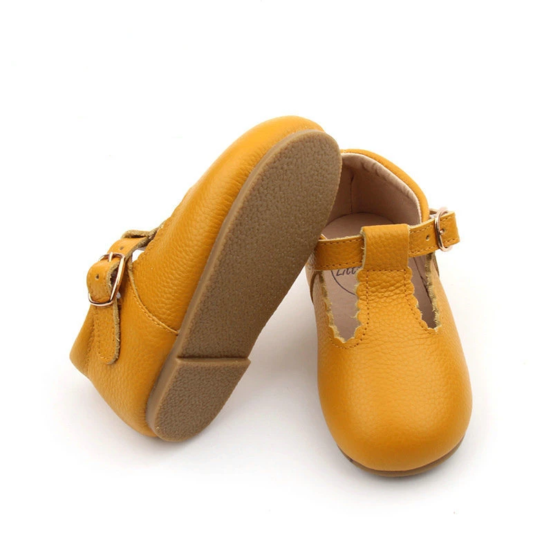 Shoes Hard Sole T-Bars, Genuine Leather Moccasins with T-Strap for Toddlers Lightweight Fashion Shoes Formal Shoes Esg14031