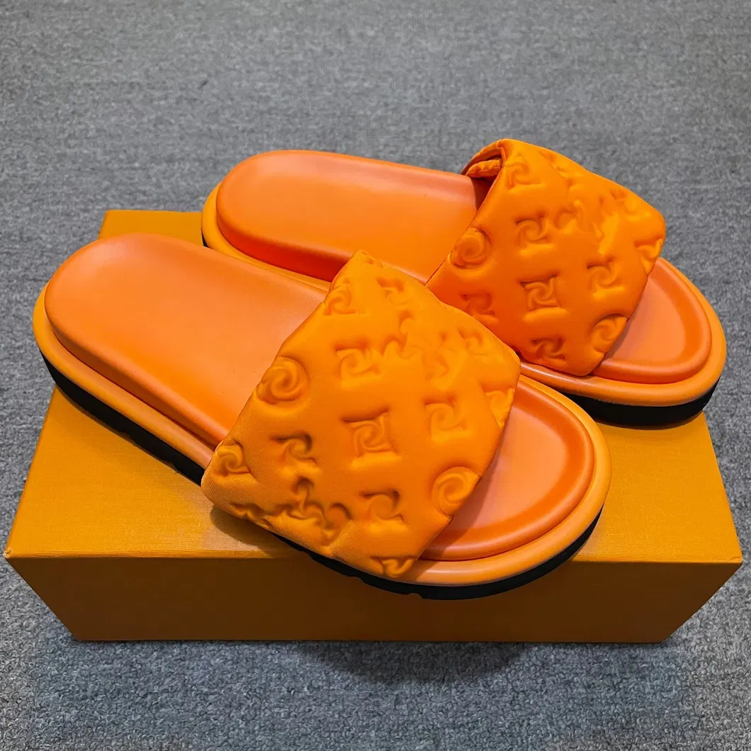 Designer Sliders Slippers Women Men Pool Pillow Flat Comfort Mules Slides Fashion Classic Prints Embossed Summer Sandals Black Grey Beach Fashion Shoes