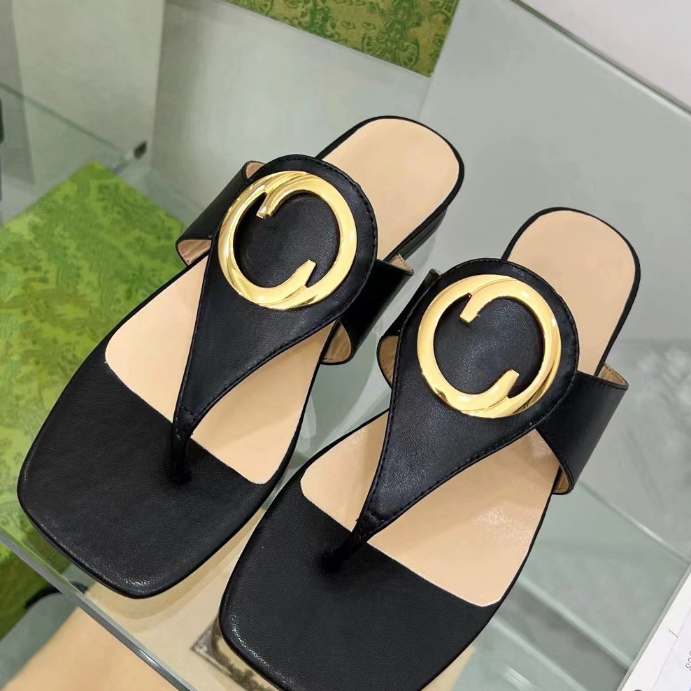 Slippers Luxury Sandals Designer Casual Shoes G Blondie Slides Thong Mule Flat Square Opentoe Flat Slippers Women Lamb Genuine Leather Goldtoned Hardware 35-40