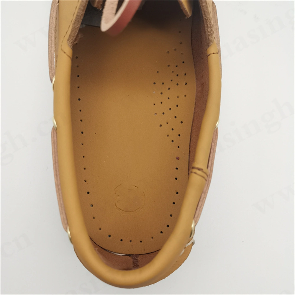 Ywq, Premium Soft Prue Hand-Made Full Leather Fashion Peash Shoe 2023 New Style Lace-up Anti-Slip Rubber Outsole Honey Color Boat Shoe Hsw081