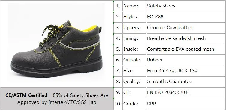 Genuine Leather Upper Material Rubber Outsole Work Safety Shoes