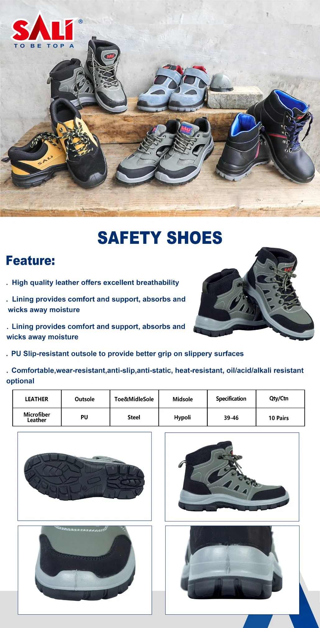 Sali 39-46 PU with Suede Leather Steel High Quality Safety Shoes