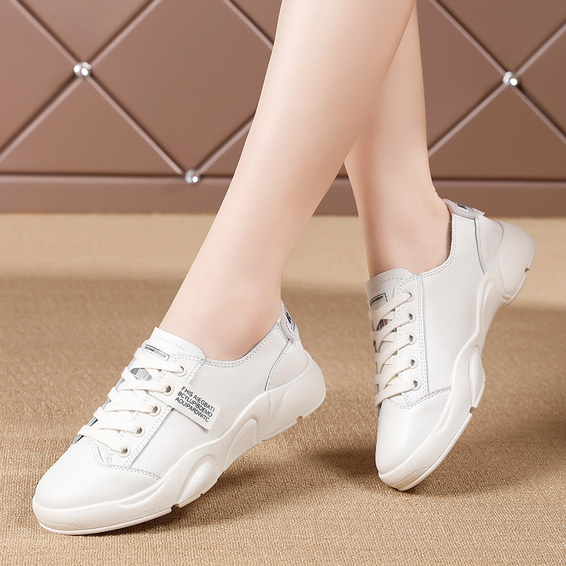 White Leather Sports Shoes Fashion Sneakers for Women Athletic Running Shoes