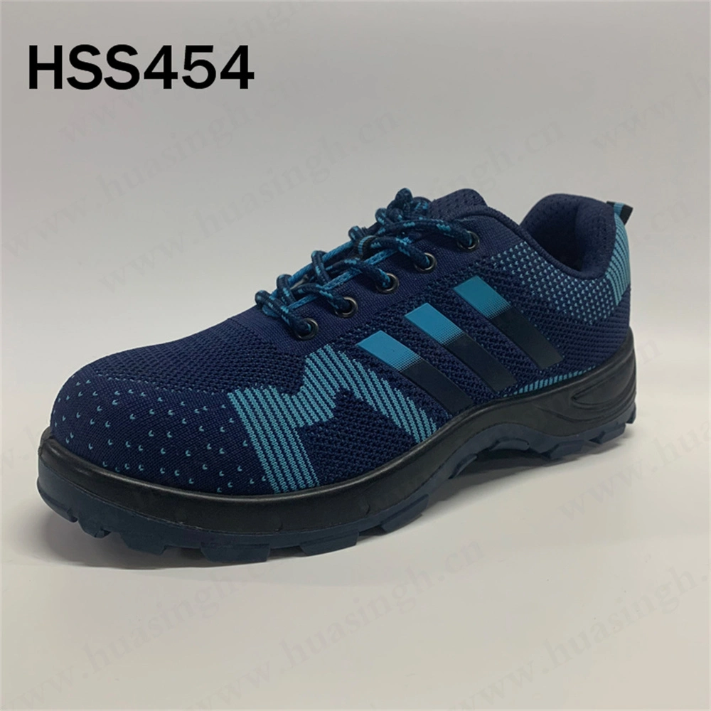 Lxg, Blue Knitted-Upper Light Fly-Knitted Upper Safety Shoe Anti-Slip Shockproof Outdoor Hiking Shoes HSS454