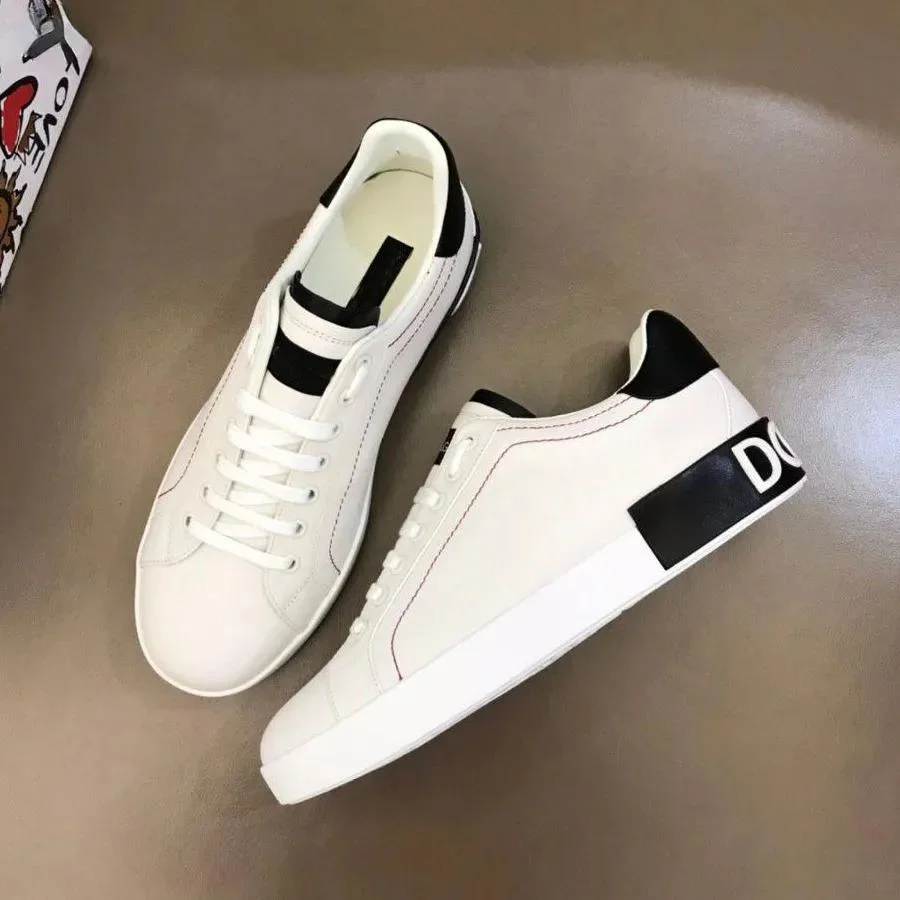 Luxury Brand Casual Shoes High Quality White Leather Calfskin Comfortable Outdoor Sports Men&prime;s Fashion Low Top Lace up Casual Walking Shoes