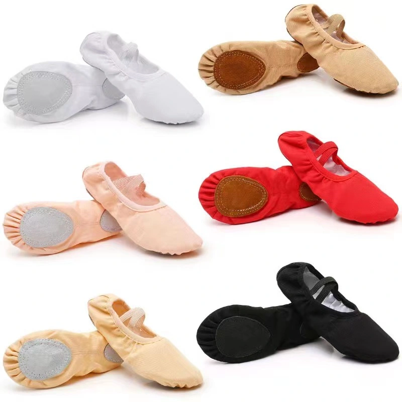 Factory Price Hot Sales Good Quality New Fashionable Dance Training Practice Round Toe Canvas Ballet Flat Shoes for Women Girls